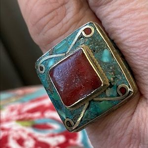 Gorgeous enamel silver ring from Nepal